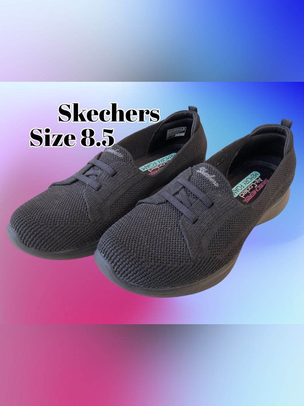 Skechers Women’s Black Slip-On Knit Sneakers, NEW!